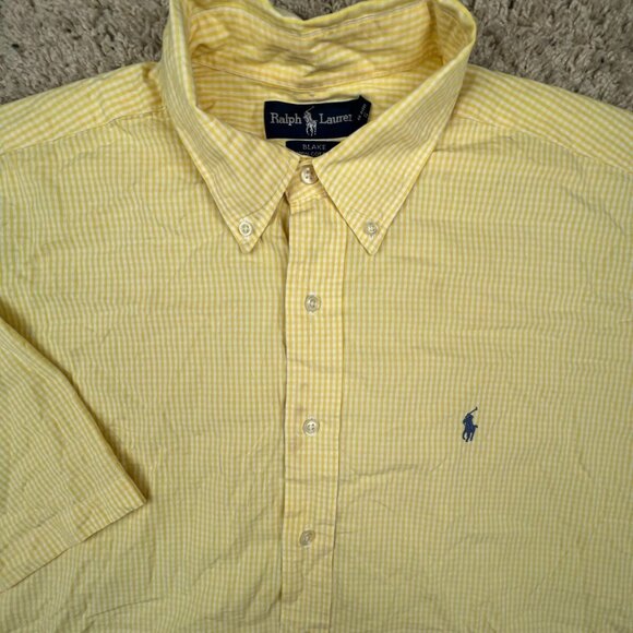 Ralph Lauren BLAKE Button Up Shirt Cotton Adult Size XL Yellow White Check S/S - Picture 1 of 8